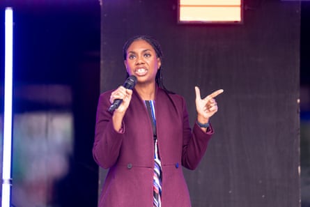 Kemi Badenoch speaking at the rally.
