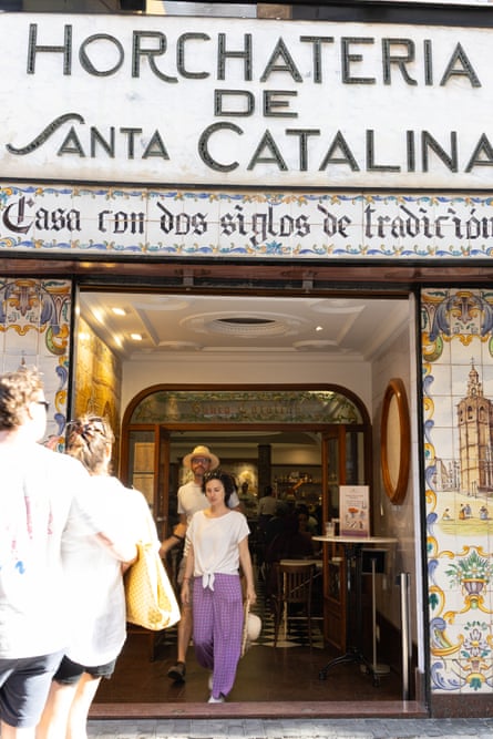 Horchatería de Santa Catalina. Ornate entrance with art nouveau style lettering and gothic script saying ‘house with two centuries of tradition’