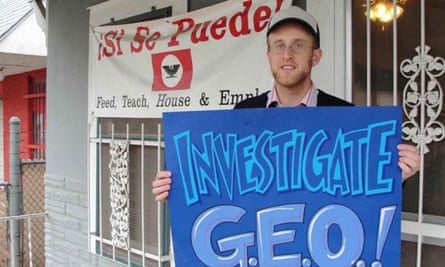 Bob Libal, shown at a protest over conditions at a federal immigrant detainee cente