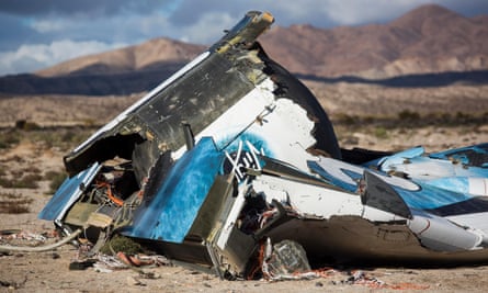 Wreckage from SpaceShipTwo after it crashed in Mojave, California.