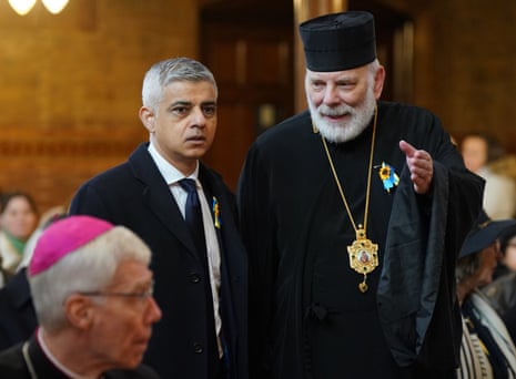 Mayor of London Sadiq Khan (left) attending an ecumenical prayer service at the Ukrainian Catholic Cathedral in London.