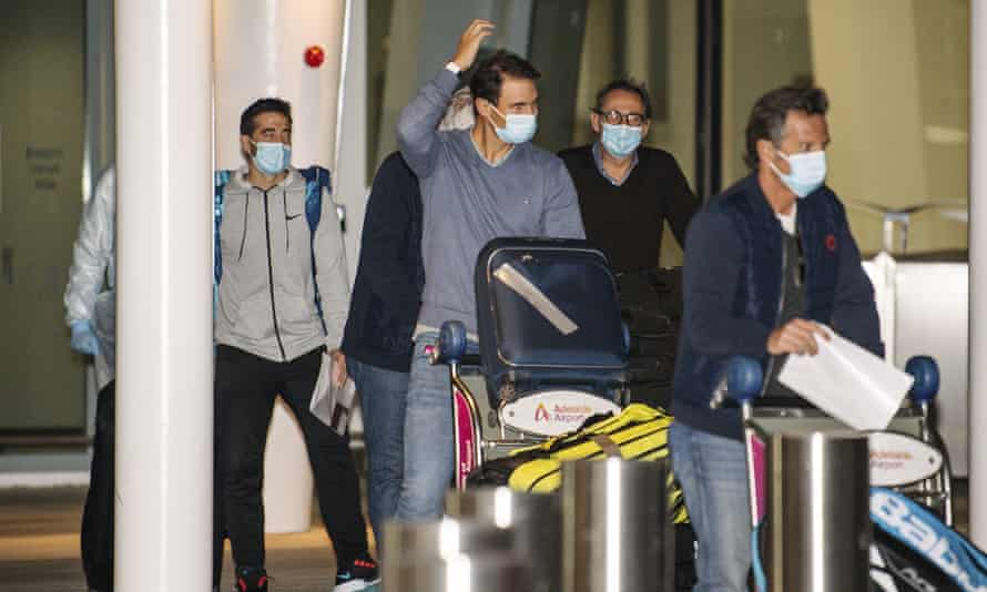 Spain’s Rafael Nadal arrives at Adelaide airport on Saturday.