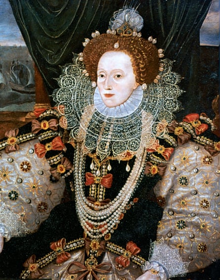 اليزابت اول، با امضاي صورت سفيد شده اش در پرتره اي از جورج گوور، c1588.