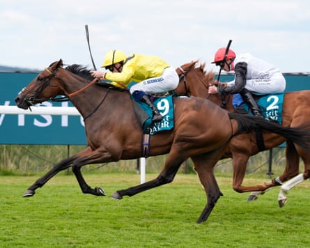 Waardah, ridden by jockey Callum Rodriguez, surges up to triumph nan Group Two Lillie Langtry Stakes