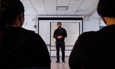 Samrand Faik of the non-profit youth organisation Fryshuset conducts a workshop for young people from Stockholm