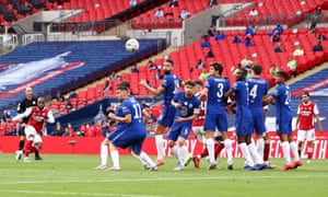 Alexandre Lacazette of Arsenal takes a free kick.
