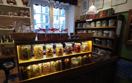 Sømods Bolcher, Copenhagen, Denmark - Cosy inside shot of shop with twilight outside