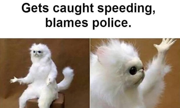  A meme targeting speeding drivers posted by NSW Police to their Facebook page. The force say memes are helping it connect with a new demographic. Photograph: NSW Police Facebook page  