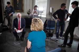 Newman interviews Jeremy Corbyn at Chatham House last year, after he made a speech on foreign policy
