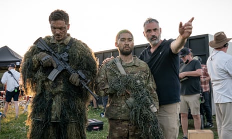 ‘You can see polarisation everywhere’ … director Alex Garland (third from left) on the set of his film Civil War.