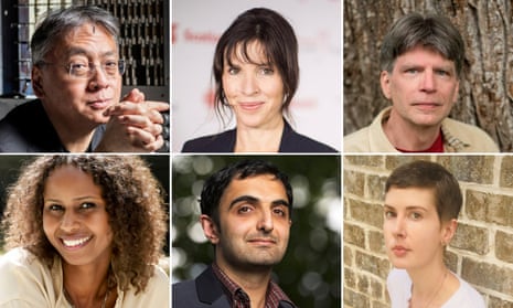Booker prize longlistees (from left clockwise: Kazuo Ishiguro, Rachel Cusk, Richard Powers, Patricia Lockwood, Sunjeev Sahota and Nadifa Mohamed.
