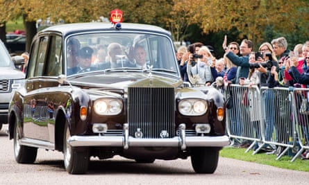 Princess Eugenie arrives by Rolls-Royce for her wedding in 2018.