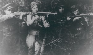 A group of Jewish partisan fighters in Soviet territory in about 1942-44.