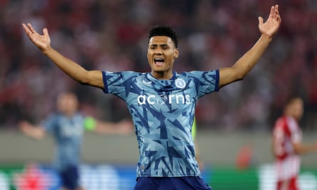Aston Villa forward Ollie Watkins gestures and shouts