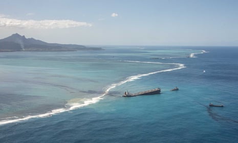The MV Wakashio carrier leaking oil off the south-east coast of Mauritius.