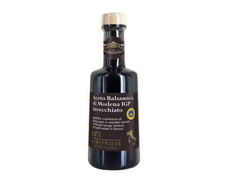 Waitrose No 1 Aceto Balsamico di Modena I.G.P 250ml dark glass bottle with sort of tapered barrel sides.
