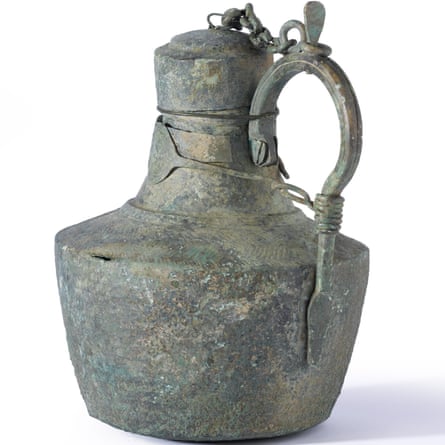 An elaborate copper-alloy flagon
