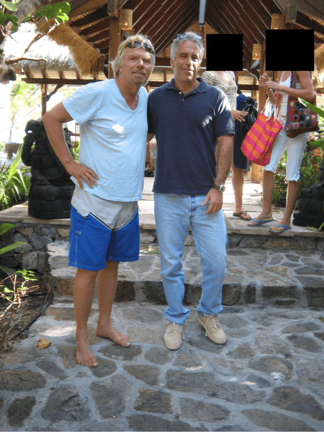 Richard Branson and Jeffrey Epstein in a partially redacted photo released by the Department of Justice.