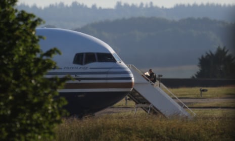 A plane prepared for sending asylum seekers to Rwanda at Stansted Airport on June 14, 2022