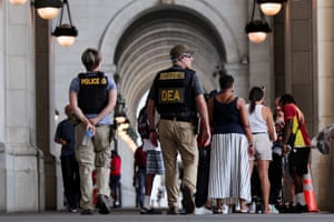 Drug Enforcement Agency (DEA) federal agents patrol at Union Station.