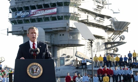 George W Bush, aboard the nuclear aircraft carrier USS Abraham Lincoln in May 2003, tells the nation major fighting in Iraq is over. It wasn’t.