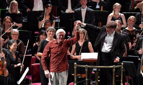 Anthony Payne, centre, with the conductor Andrew Davis at the BBC Proms in 2016.