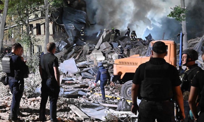 The site of a destroyed hostel in Kharkiv on Wednesday