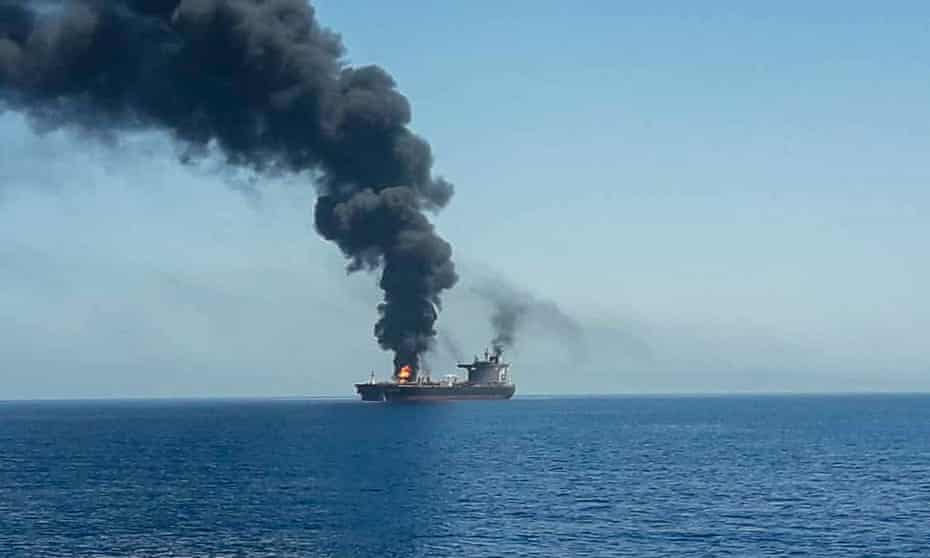 An oil tanker is seen after it was attacked at the Gulf of Oman this week.
