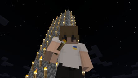 Lighthouse … a moment from Oleksii Sukhorukov’s WonderWorld project in which children build towers in order to find each other on a Minecraft server