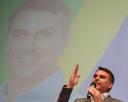 Flávio Bolsonaro speaks during an event in Brasília on Wednesday during campaigning before the runoff election