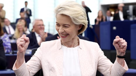 Emotional moment': Ursula von der Leyen re-elected European Commission president – video | Ursula von der Leyen | The Guardian