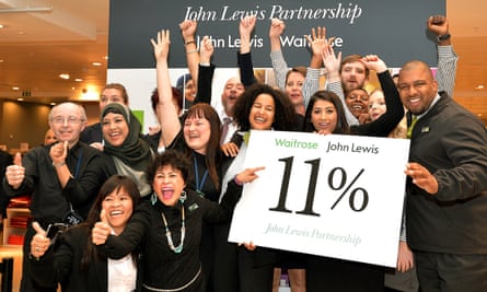 Staff at John Lewis in Oxford Street, London, celebrate the annual bonus in 2015