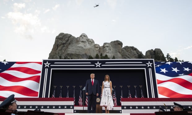 Donald Trump, accompanied by first lady Melania Trump, at Mount Rushmore.