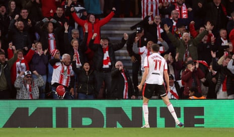 Ross Stewart celebrates in front of the Southampton fans after scoring a goal to make the score 1-1 against Middlesbrough.