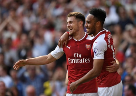 Ramsey celebrates Aubameyang after scoring Arsenal’s second
