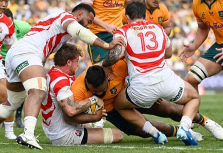 Taniela Tupou scores a try for the Wallabies against Japan