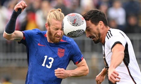 Tim Ream of the United States battles against Mats Hummels of Germany.