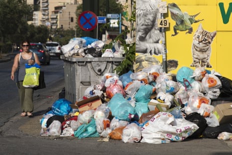 A pile of garbage outside a Pet shop, in Piraeus, near Athens, today.