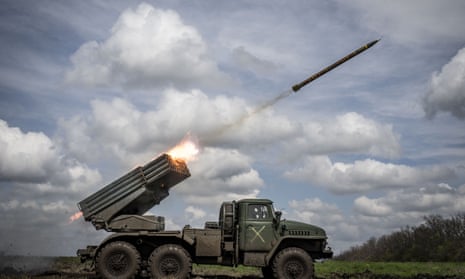 Grad missile is launched on the Donetsk frontline.