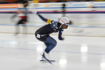 Erin Jackson competes in the women’s 500m race of the World Cup final in Heerenveen, the Netherlands, in March.