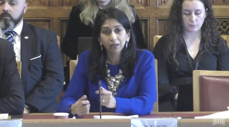 Suella Braverman giving evidence to the Lords justice and home affairs committee.
