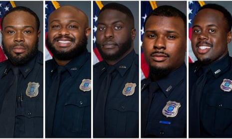 From left are fired Memphis police officers Demetrius Haley, Desmond Mills Jr, Emmitt Martin III, Justin Smith and Tadarrius Bean.