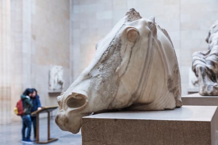 Panthenon marble horse head on a plinth at the British Museum