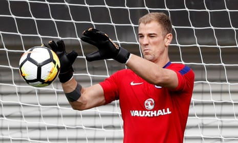 England’s Joe Hart gets down to work during training at St George’s Park.