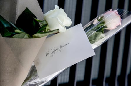 Flowers attached to railings