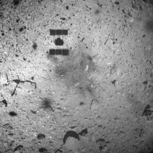 The Hayabusa 2 space probe after landing on the Ryugu asteroid, in this handout image released by Japanâs space agency. The picture was taken by its ONC-W1 camera.
