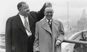 Laurel and Hardy arrive at Southampton in 1947.