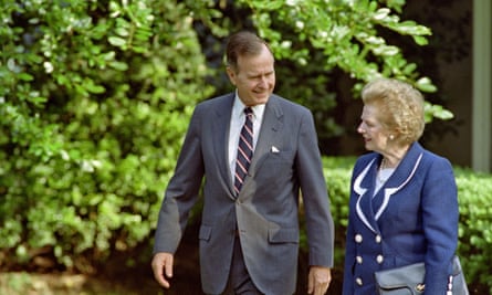 George Bush and Margaret Thatcher at the White House in 1992