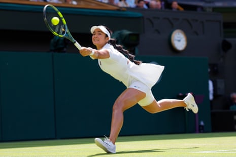 Alexandra Eala of Philippines plays a backhand against Iga Swiatek of Poland.