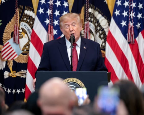 Donald Trump speaks as he hosts a Hispanic Heritage Month reception in the East Room at the White House, 30 September 2026.